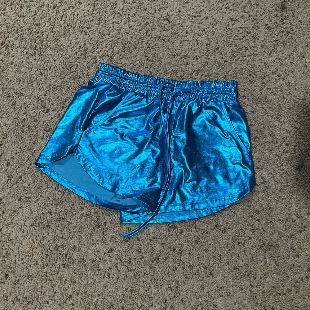 Blue metallic shorts, amazon